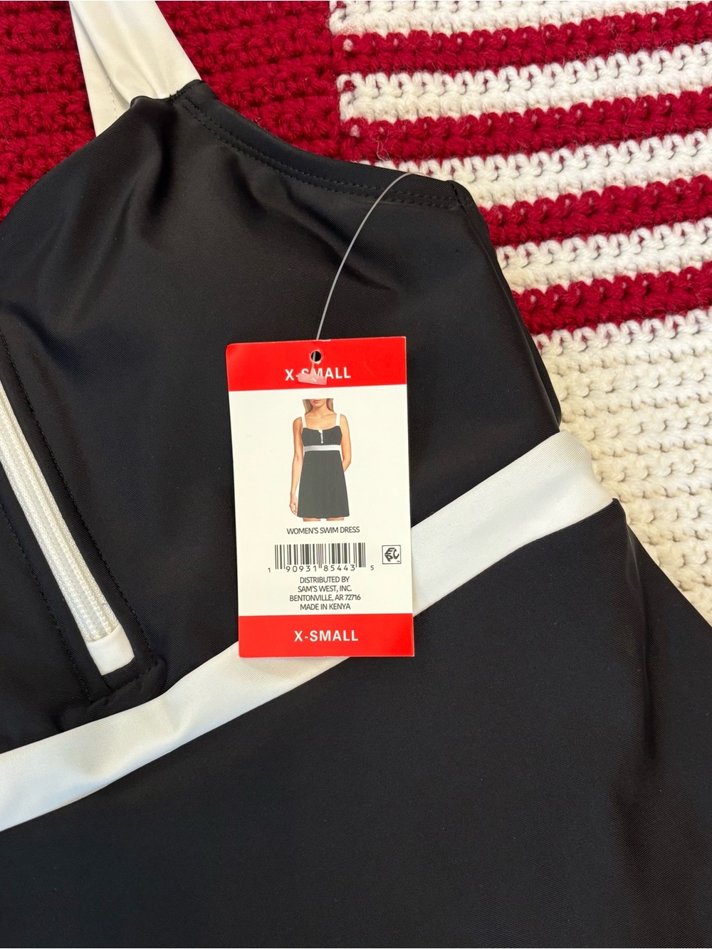 NWT Lands' End Women Zipper Front Swim Dress, Sz XS, Black with White Trim - Picture 13 of 16